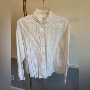 GAP White Pleated Long Sleeve Shirt